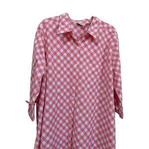 New additions Maternity top pink checks  size XL  cotton blend button up 3/4 sle